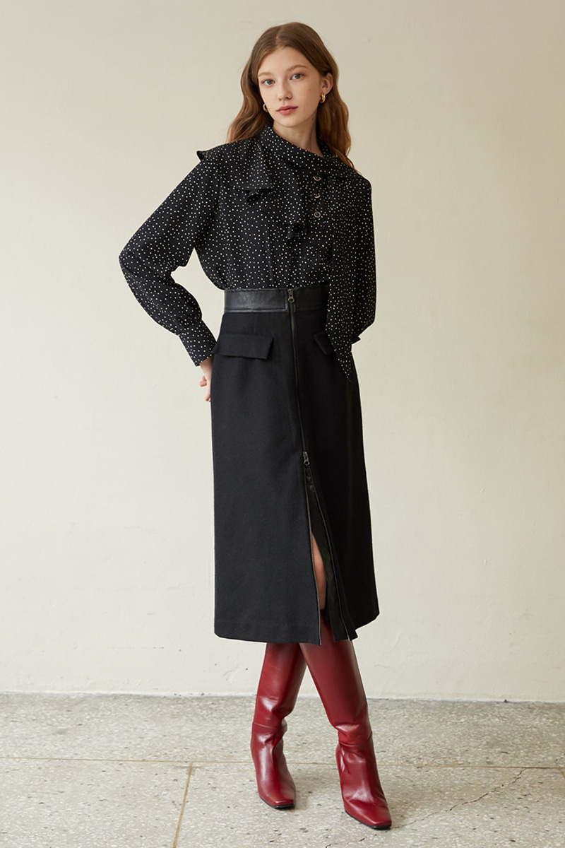 A line zipper wool skirt BK